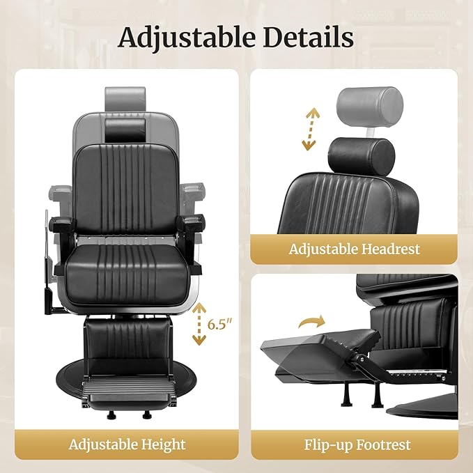 Winado Heavy Duty Vintage Barber Chair, Hydraulic Reclining Salon Chairs for Hair Stylist with Footrest & Headrest, 360° Swivel All Purpose Chair Salon Beauty Spa Shampoo Equipment, Black