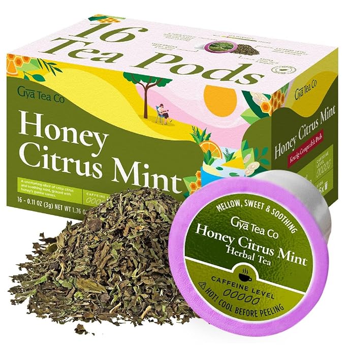 Gya Tea Co Citrus Mint Herbal K Cups Tea Pods Variety Pack & Chamomile Mint Herbal Tea K Cups Variety Pack for Keurig 2.0 &1.0
