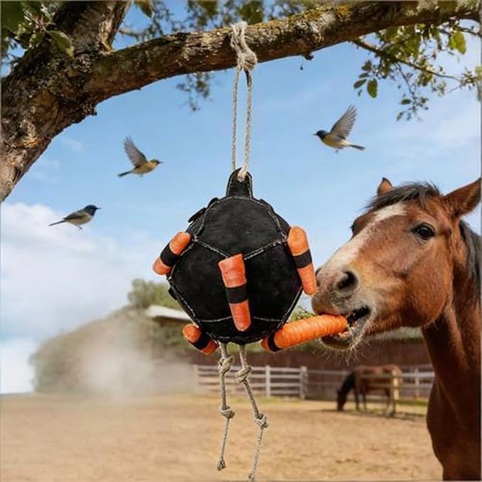 Horse Treat Ball, Hay Ball Stable Toys for Horses, Interactive Training Hay Feeder, Carrot Dispenser Feeder, Hanging Slow Feeding Toy with Rope, for Goat Livestock Sheep Cow Cattle