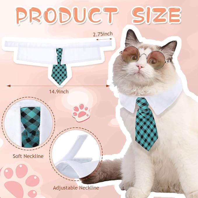 Weewooday 8 Pcs Pet Dog Cat Costume Cat Dog Sunglasses and Tie Collar Round Glasses for Small Puppy Tuxedo Necktie Collar Puppy Accessories Halloween Cosplay Birthday Christmas Party(Elegant Colors)