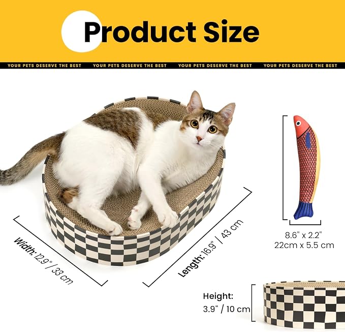 Conlun Oval Cat Scratcher Bed | Scratching Bowl Lounge for Kittens | Medium | Corrugated Cardboard Pad | Concave Shape | No Mess Enclosed Base | Serves as Couch Furniture Protector
