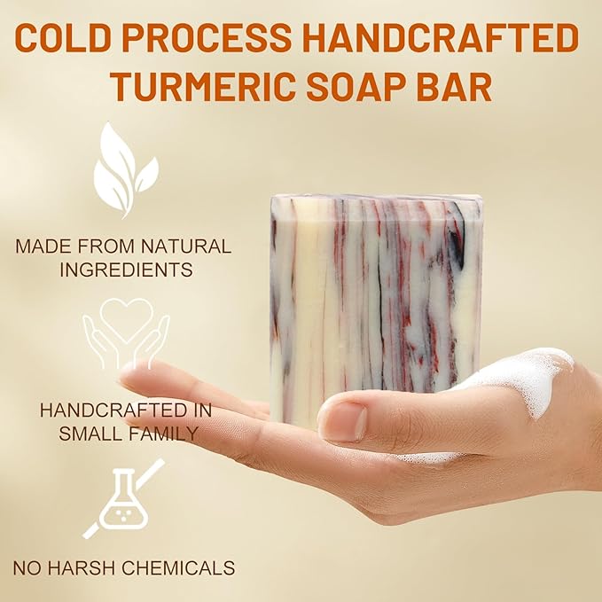MR.A 3 Pack Organic Turmeric Soap Bar for Face & Body Cleanser, Smooth Skin and Moisturizing, All Natural Tumeric Soap, Handmade Ginger
