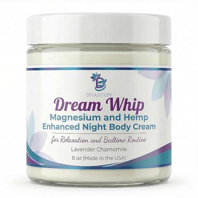 Diva Stuff Dream Whip Magnesium and Hemp Enhanced Night Body Cream for Relaxation and Bedtime Routine, Lavender Chamomile – 8 oz (Made in the USA)