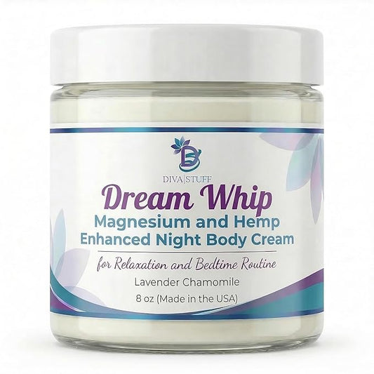 Diva Stuff Dream Whip Magnesium and Hemp Enhanced Night Body Cream for Relaxation and Bedtime Routine, Lavender Chamomile – 8 oz (Made in the USA)