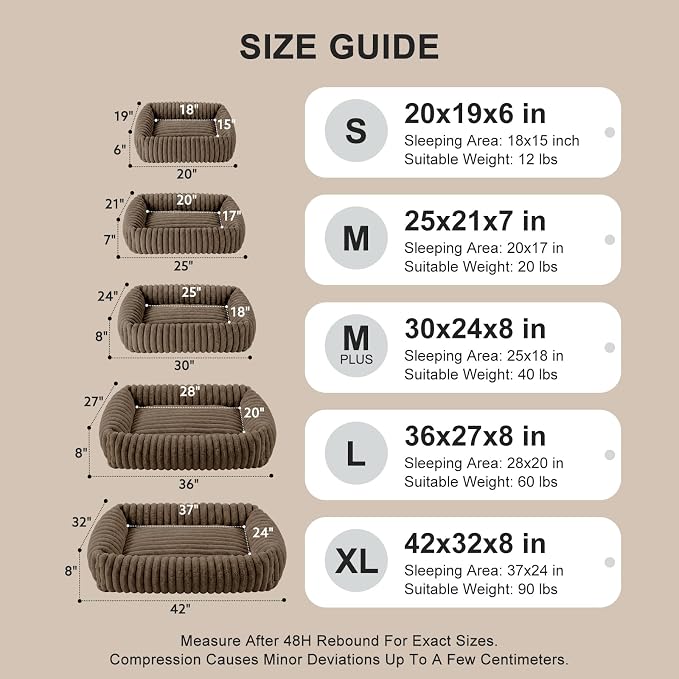 FURTIME Dog Beds Large Sized Dog, Washable Orthopedic Pet Bed with Removable Cover, Rectangle Soft Calming Sleeping Puppy Bed Durable Pet Cuddler with Anti-Slip Bottom, Coffee, L(36"x27"x8")