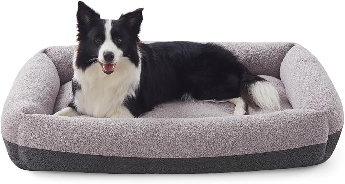 FURTIME Washable Dog Bed Large Sized Dogs, Comfy Fluffy Large Dog Bed | Removable Zipper Cover Machine Wash, Soft Orthopedic Bed Durable Pet Cuddler with Anti-Slip Bottom, 36"x27"x8", Grey