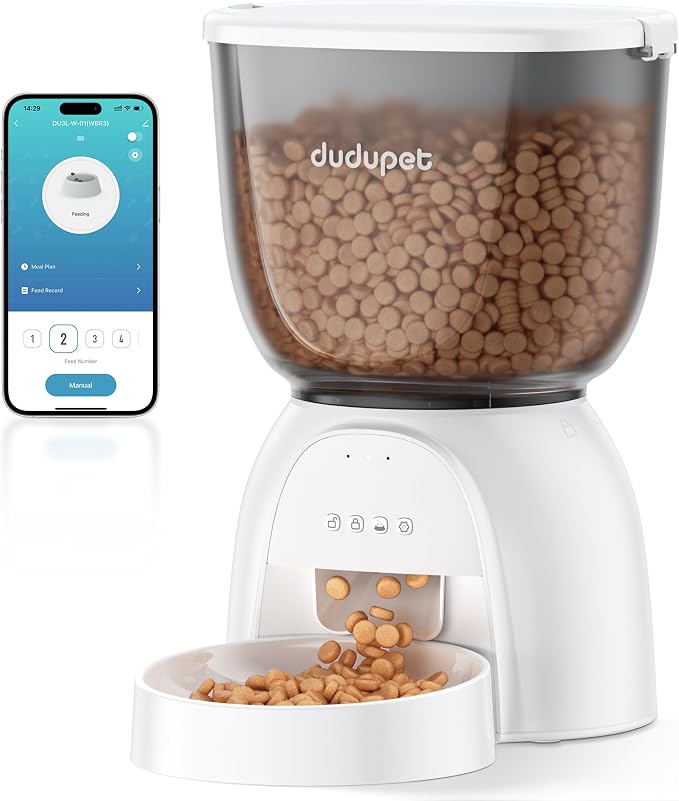 Automatic Cat Feeder with WiFi, Timed Cat Dry Food Dispenser for Cats Dog | 5L Capacity, 5G&2.4Ghz App Remote Control, Dual Power Supply,10 Meals 1-15 Portion Programmable, Cat Feeder for Multiple Pets