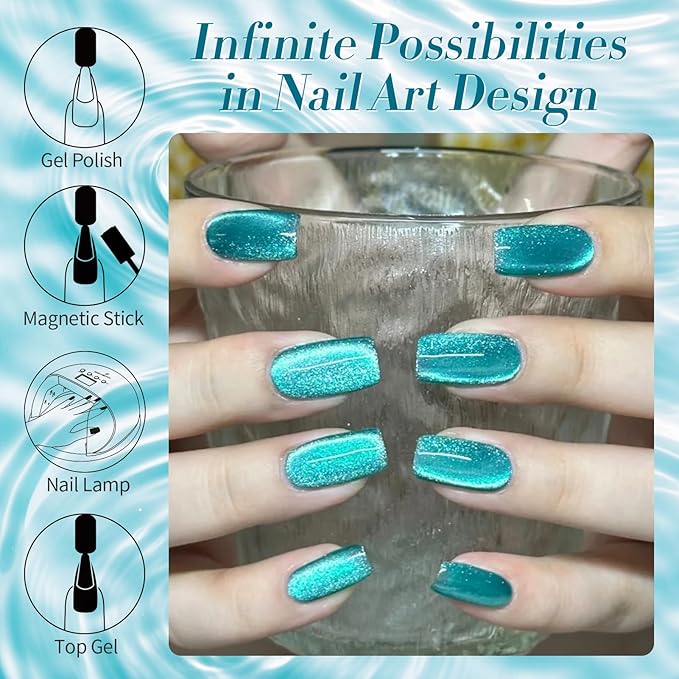 BORN PRETTY Cat Magnetic Eye Gel Nail Polish, Blue Melbourne Glitter Cat Magnetic Gel Nail Polish, Holographic Magnetic Nail Polish for Nail Art Manicure Salon DIY at Home 15ML