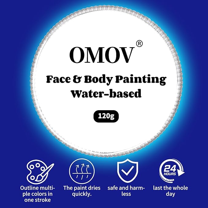 White Face Paint 120g (4.23 oz) Non-Toxic,Water Activated Face Painting Kit for Kids Adults,SFX Makeup Facepaint Palette for Halloween, Cosplay, Theater Party,Skeleton Skull Joker Special Effects