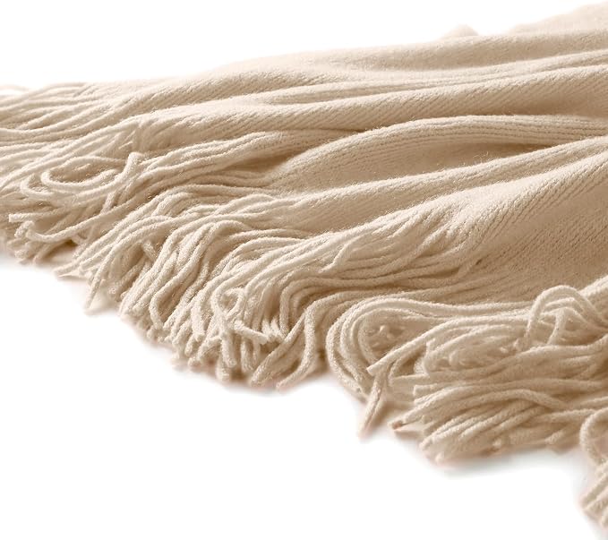 Homiest Taupe Knitted Throw Blanket with Fringe, 50x60 Inch | Pure Acrylic, Lightweight & Breathable, All-Season Use, Machine Washable, Wrinkle & Fade Resistant, for Couch Sofa And Bed