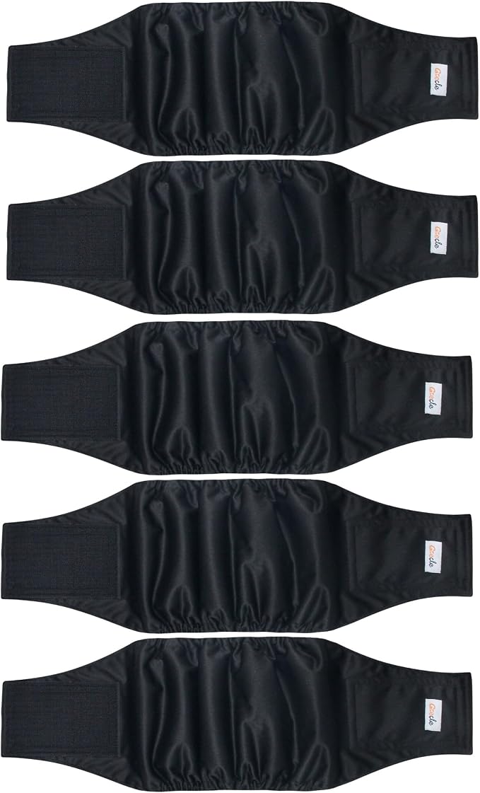 5 Pack Dog Diapers Male Reusable, Premium Belly Bands for Male Dogs, High Absorbing Dog Pee Wraps for Doggie in Incontinence or Excitable Urination and Training Black L