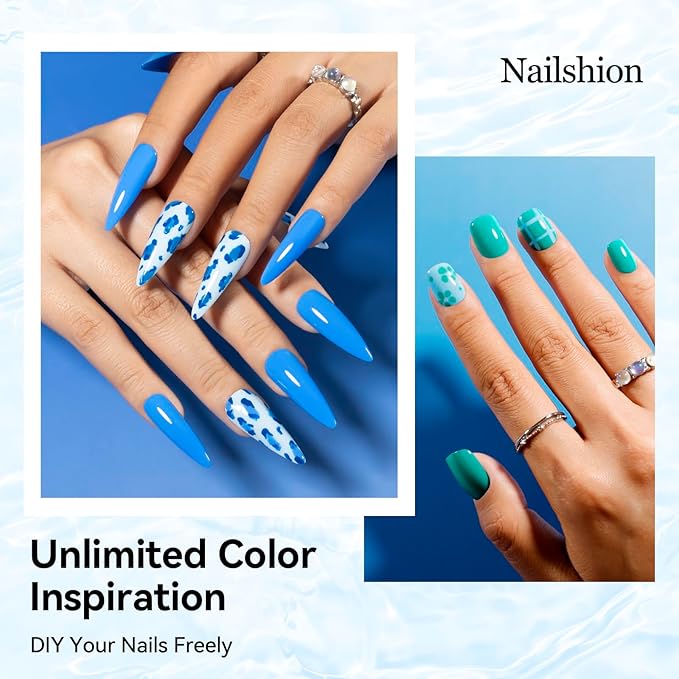 Blue Nail Polish Set: 6 Colors Light Blue Dark Navy Royal Teal Ocean Baby B lue Collection Toe Fingernail Polish, Quick Dry Non Gel, High Gloss Shine, Healthy Nail Art DIY Manicure Gift