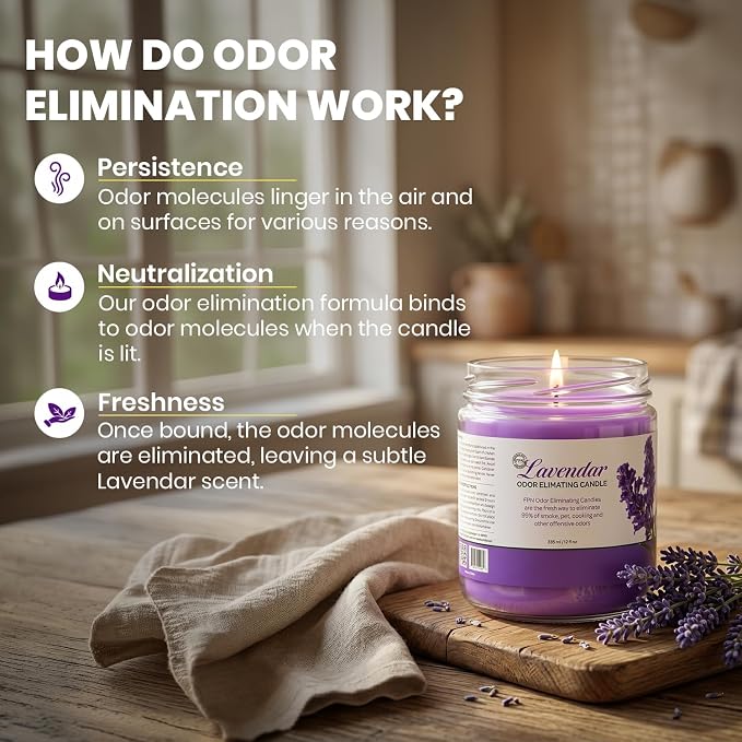 Candle Set Odor Eliminating – 2 Pack - 12oz – Long-Lasting Soy Wax Candles – Neutralizes Pet, Kitchen & Smoke Odors – Clean Burn, Eco-Friendly, Aromatherapy Candle (Lavender)