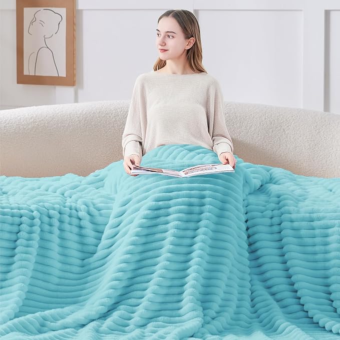BEDELITE Striped Fleece Throw Blanket, Sky Blue, 50"x60" | 300GSM Microfiber Fleece, Soft Cozy, Lightweight Warm, Double-Sided Plush, Machine Washable, Gift, Room Decor, for Couch Sofa