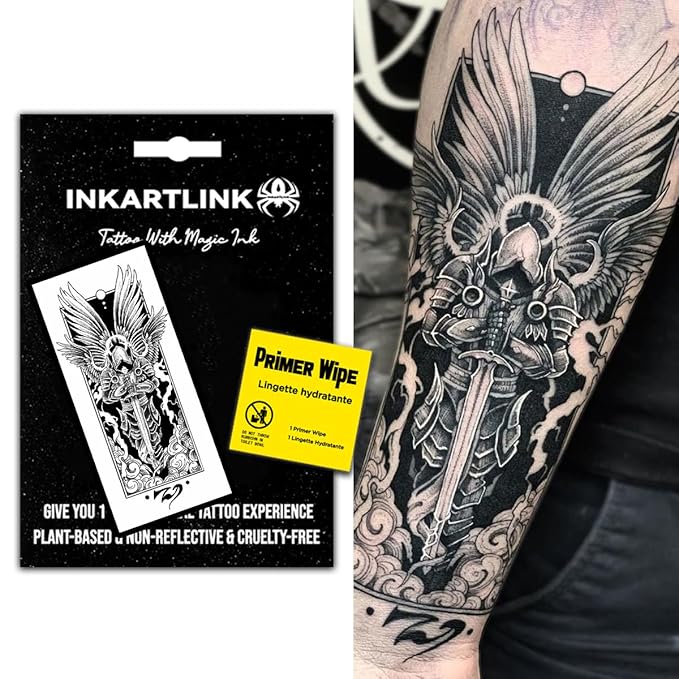 INKARTLINK Semi Permanent Temporary Tattoos, Realistic Tattoos, Tattoos for Cool Boys, Waterproof and Non-reflective, Exquisite Packaging, Unique Design (Angel Comes)