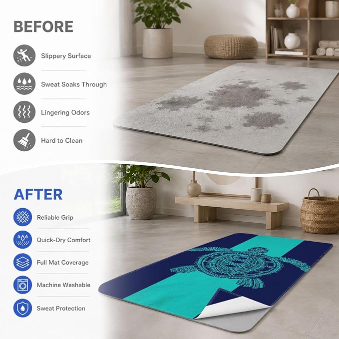 Yoga Mat Towel, Hot Yoga Non Slip with 4 Corner Pockets, 74 x 26 in | Soft Absorbent Microfiber With Four Corner Pockets, Fits Over Yoga Mats For Hot Yoga, Pilates, Gym, And Travel