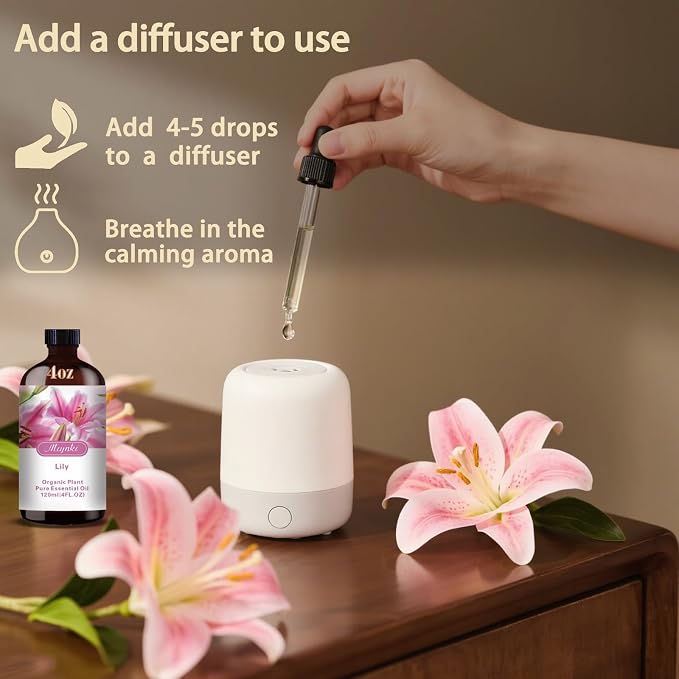 Lily Essential Oil-4.33 fl oz for Diffuser, Massage, Skin Care, DIY Soap, Candle, Meditation, Yoga, Relaxation, Gift Ready