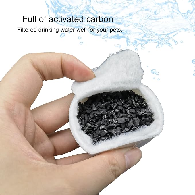 16 Pack Pet Fountain Replacement Filters, 8 Carbon and 8 Foam Pre-Filters | For Select Ceramic and Stainless Pet Fountains; Carbon Reduces Odors, Foam Catches Hair and Debris to Support Pump Care