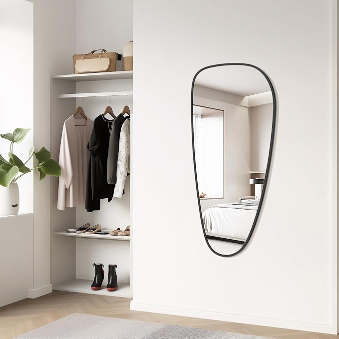 Asymmetrical Mirror, Irregular Wall Mirror, Wall Mirrors Decorative for Bedroom Living Room entryway Hall, Wall Mirror for mid Century Modern Decor 48" H x 22" W, Black