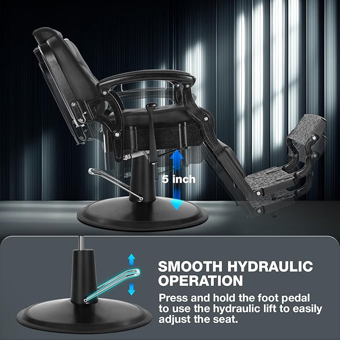 Barber Chair Heavy Duty Vintage Recline Hydraulic 360° Swivel Professional Salon Chair Beauty Spa Shampoo Equipment