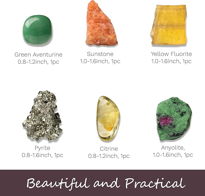 Abundance Healing Crystals Set for Success & Good Luck, Crystals and Healing Stones in Gift Box with Guidebook. Crystal Set of 6 Abundance Crystals - Citrine, Pyrite, Green Aventurine, etc.