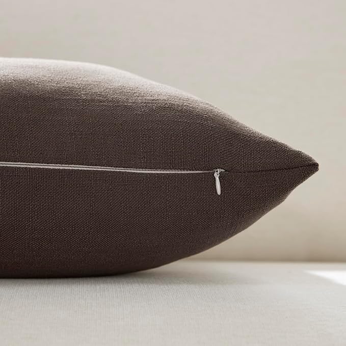 Meekio Set of 2 Brown Throw Pillow Covers 20x20, Modern Farmhouse Linen Blend Decorative Pillow Covers for Couch Sofa Bed, Neutral Home Decor