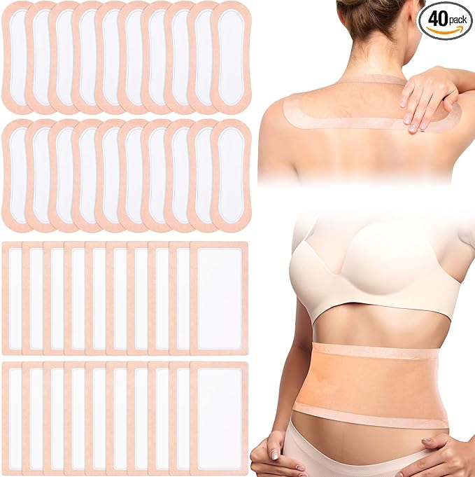 Geiserailie 40 Pcs Large Castor Oil Patches Wrap Kit Disposable Castor Oil Pack Large Self Adhesive Pads for Belly Button Back Neck Waist Stomach Knee Arm, Portable, Anti Massage Oils Leak, No Wash