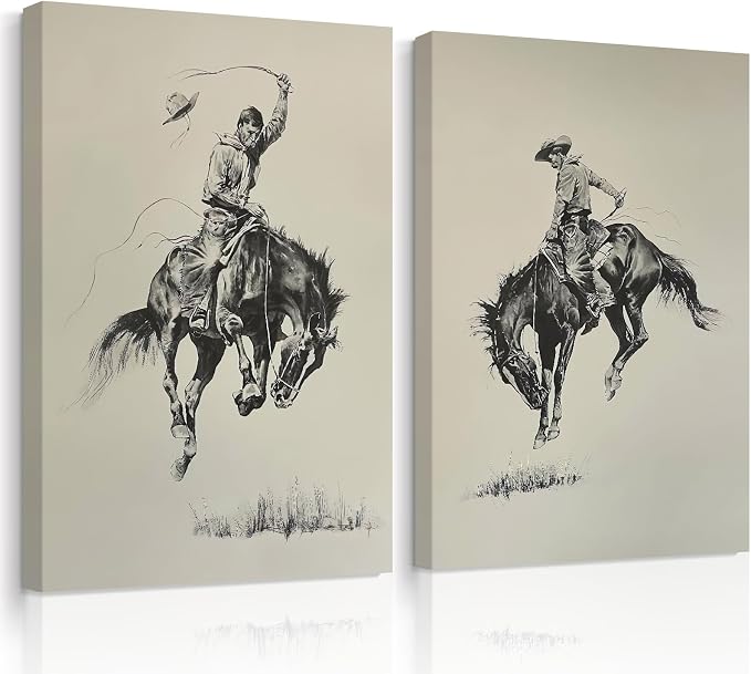 Western Cowboy Wall Art Decor Vintage Farmhouse Prints Western Cowboy Canvas Poster Retro Southwestern Wall Art Antique West Pictures Vintage Painting for Bathroom Bedroom 16x24x2 Inch Ready to Hang