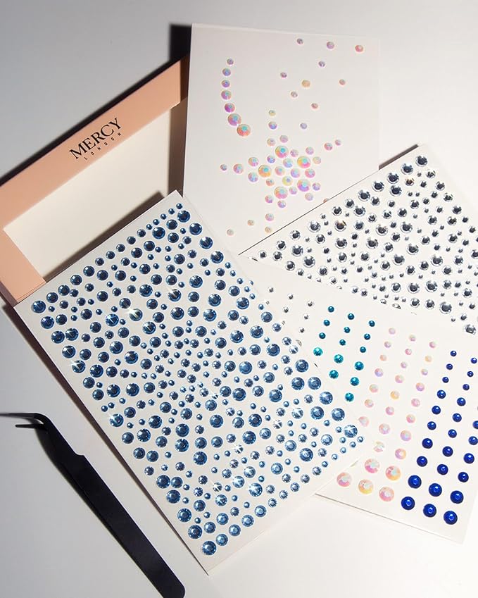 MERCY LONDON Face Gems in Mermaid, 866 Self Adhesive Rhinestone Stickers for Face, Eye, Makeup, Body, DIY Face Gems