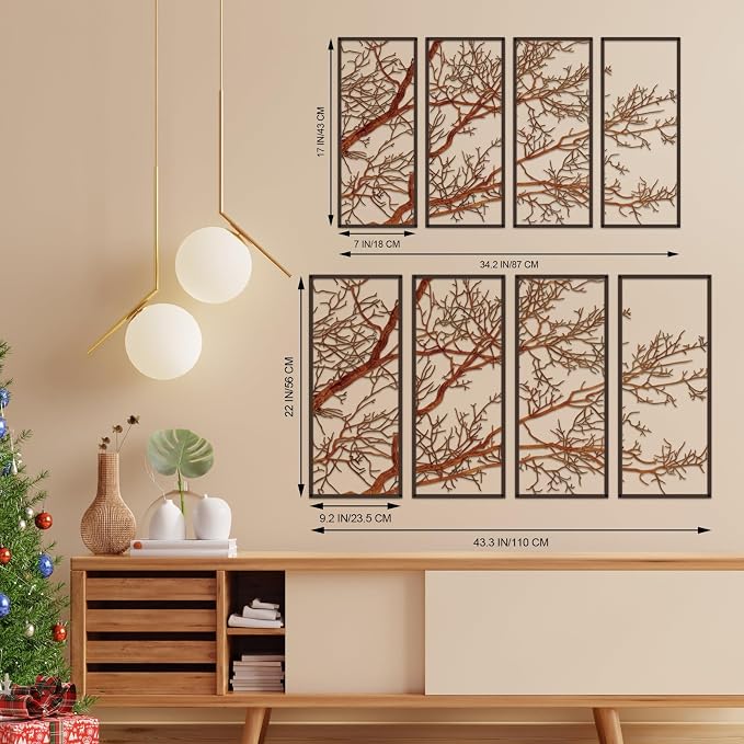 ESTART 4 Pieces Tree of Life Metal Wall Decor, Colorful Tree Branch Metal Wall Art, Tree Sign Wall Hangings for Home Garden Office Living Room Indoor Outdoor (Colorful, Large)