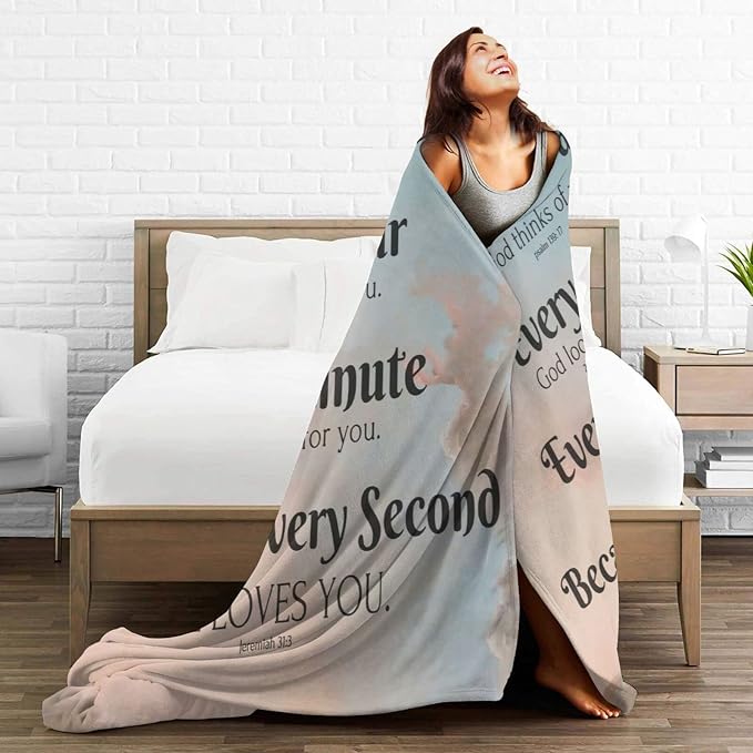 QETXVI Bible Verse Blanket with Inspirational Thoughts and Prayers- Religious Throw Blanket Soft Lightweight Cozy Plush Warm Blankets for Women Men Gift 60"X 80"