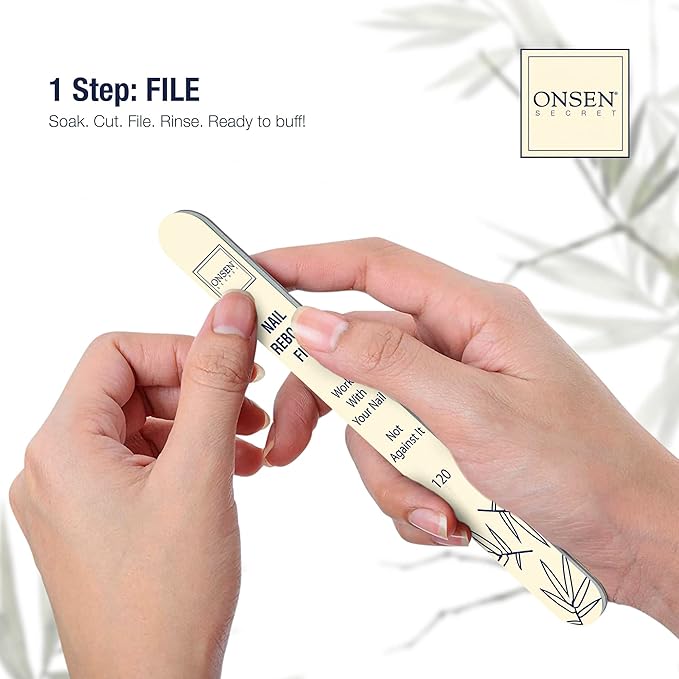 Onsen Secret Nail Care Kit - Includes Cuticle Oil 10ml, Japanese Nail Buffer and Shine Kit - Spa-Quality Manicure - Organic Ingredients - Long-Lasting Shine - Easy & Safe - 1pk