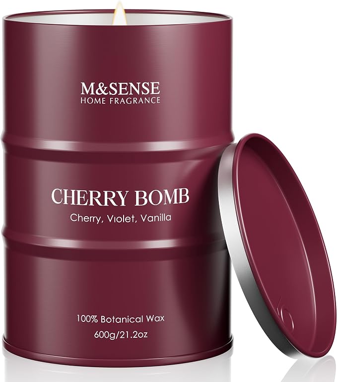 M&SENSE Cherry Bomb Scented Candles, Large Sweet Candle for Home Scented, Natural Soy Wax Candle, Candles Gifts for Women, 21.2 oz 120 Hours Burn