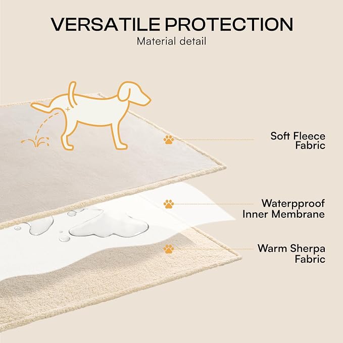 Luciphia Waterproof Pet Blankets, Liquid Pee Proof Dog Blanket for Sofa Bed Couch, Reversible Sherpa Fleece Furniture Protector Cover for Small Medium Large Dogs Cats, Dark Beige King Size（100" x 85"） | waterproof pet blanket sherpa fleece reversible c...