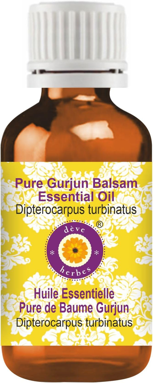 Deve Herbes Pure Gurjun Balsam Essential Oil (Dipterocarpus turbinatus) Steam Distilled 5ml (0.16 oz)
