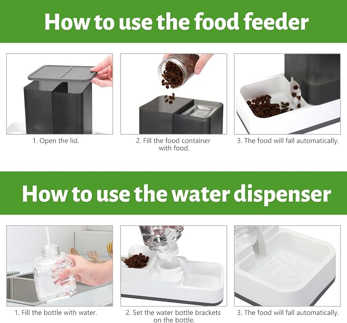 Yummy Sam Automatic Small Pet Feeder and Water Dispenser, Grey | 2 in 1 Gravity Cat Auto 1.5L Pet Feeder and 1L Waterer Set, Feeder Dish for Small Medium Pets Dog Puppy Kitten