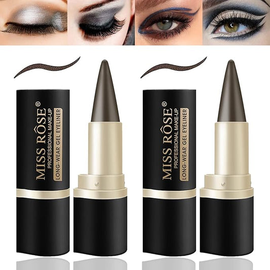 2 Pcs Brown Gel Cream Eyeliner Set, Tool Smudge Proof and Waterproof Matte Quick Dry Brown Eye-liner Pencil Tattoo Eyeliner Pen Stick Makeup for Women
