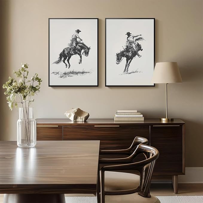Western Cowboy Wall Art Decor Vintage Western Canvas Posters Retro Rodeo Prints Farmhouse Southwestern Pictures Cowboy Painting Antique Mid Century Artwork for Bathroom Bedroom 16x24x2 Inch Unframed