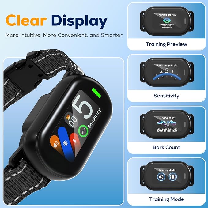 Dog Bark Collar for Large Medium Small Dogs, Smart Anti Bark Collar with Beep & Vibration, 5 Training Modes, 5 Adjustable Sensitivity, IP67 Waterproof, Rechargeable Barking Collar, 300mAh Battery