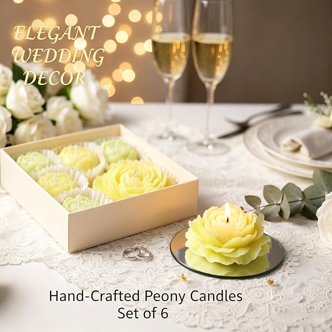Flower Candles, Scented Floral Candle Rose Peony Shaped (Green) | 6-Pack Handmade Aromatherapy for Spa Party Wedding Home Decor