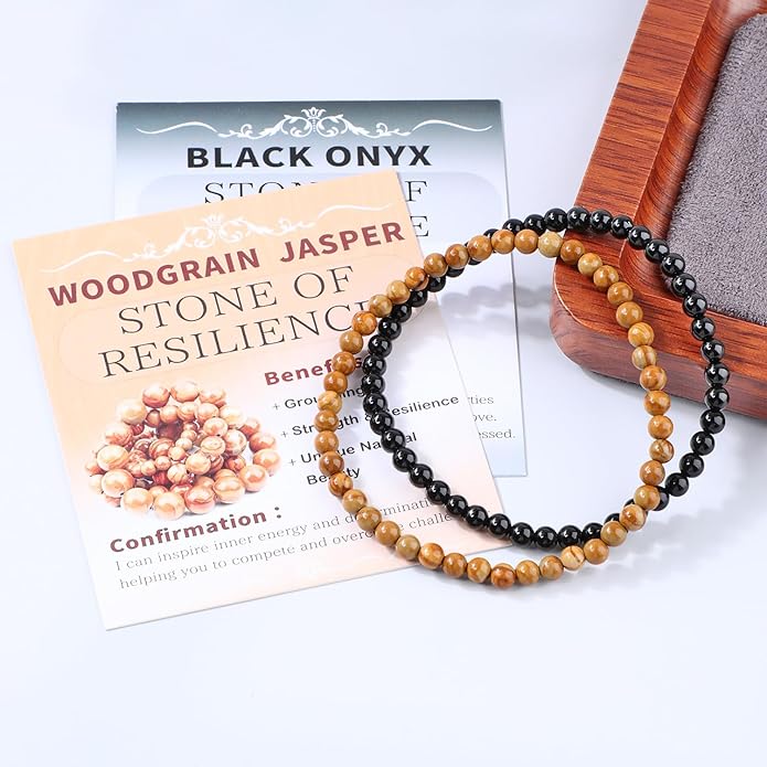 NCB 2.3-Piece 4mm Natural Crystal Gemstone Stretch Bracelets – Handmade Reiki Energy Healing Jewelry for Meditation,Yoga, Unisex