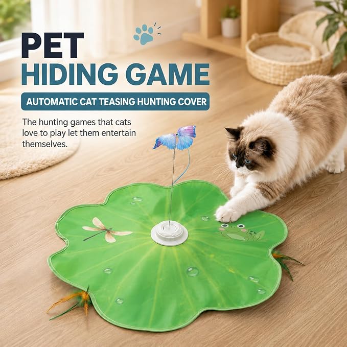 Cat Toy, Interactive Cat Toy, Cat Toys Interactive | Rechargeable Hide and Seek Automatic Kitten Toy with 3 Replaceable Wands, 3 Modes, Realistic Bird Chirp Sounds for Indoor