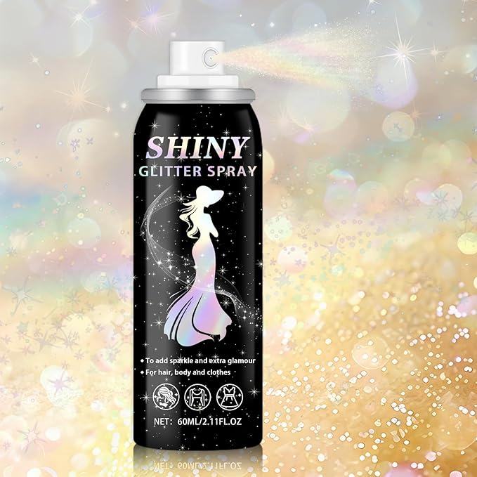 Body Glitter Spray, 60ML Shiny Gold Glitter Spray for Hair Body and Clothes,Long-Lasting Quick-Drying Holographic Ultra Fine Powder Glitter Hairspray for Festival Rave Stage Prom 2.11 Fl Oz