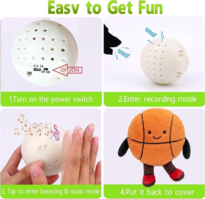 Basketball Interactive Dog Toys, Jumping Squeaky Dog Toys with Recording and Music Modes,Activated Dog Toy Moving Dog Toy for Small/Medium/Large Dogs to Keep Them Busy