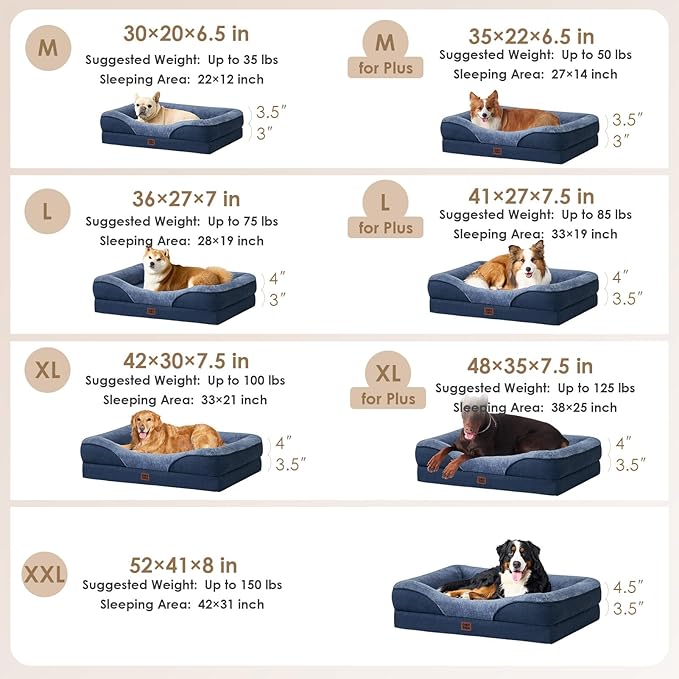 EHEYCIGA Orthopedic Dog Bed for Medium Dog, Memory Foam Dog Couch, Navy | 35x22 Inch Dog Sofa with Sides, Waterproof Liner & Washable Removable Cover, Bolster Pet Couch