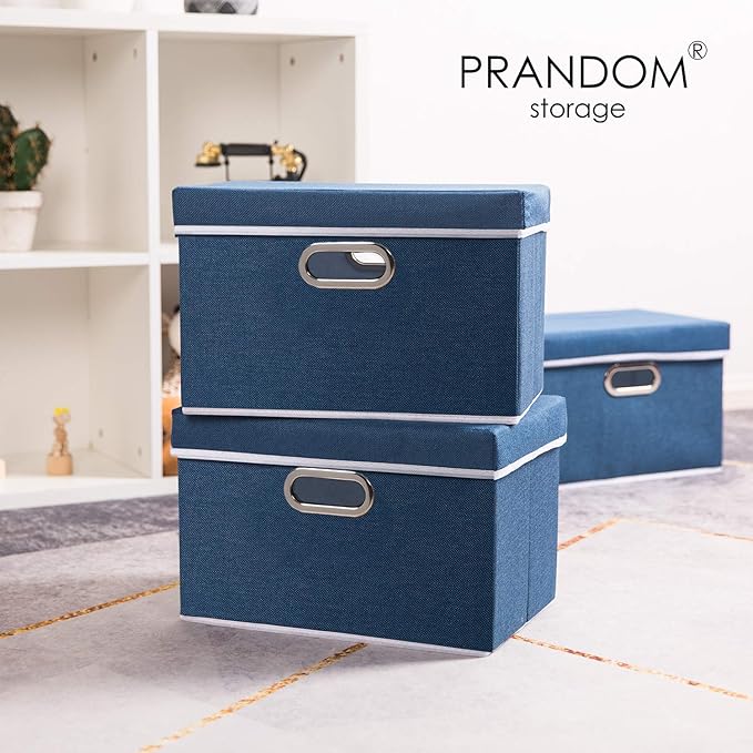 Collapsible Storage Bin with Lid [1-Pack] Fabric Foldable Storage Box Organizer Container Basket Cube with Cover for Home Bedroom Closet Office Nursery Royal Blue(14.9x9.8x9.8)