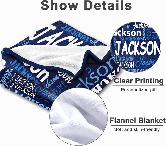 Yofair Ships Next Day, Personalized Blankets for Kids Custom Name Blanket for Boy Flannel Throw Blanket Customized Son Gifts for Teen Boys