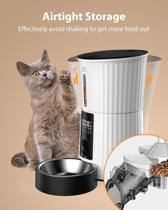 Automatic Cat Feeder - Rechargeable Food Dispenser for Cats and Dogs | Battery Powered, 4L, Programmable Portion Control, Up to 6 Meals Daily, 10-Second Voice Recorder, Timed Cat Feeder