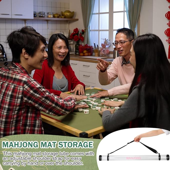 Gemscream 1 Pcs 37 Inch Mahjong Mat Storage Tube Plastic Waterproof Mahjong Mat Holder with Strap and Printed Outdoor Travel Storage Tube for Board Games Yoga Mats Tripod, Mats Not Include (Clear)
