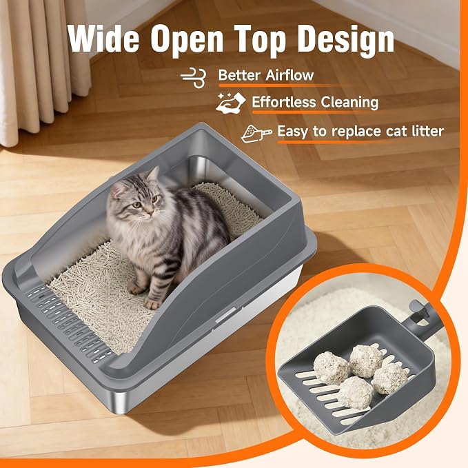 L2 Stainless Steel Litter Box (Dark Grey XL)